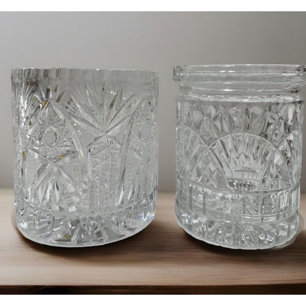 Pair Crystal Clear Industries 24% Lead Crystal Jar - Edinburgh Pattern 5” Star